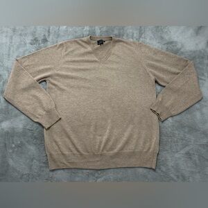 Mantovani Studio Cashmere Sweater Mens XL Tan V Neck Classic Italy Casual